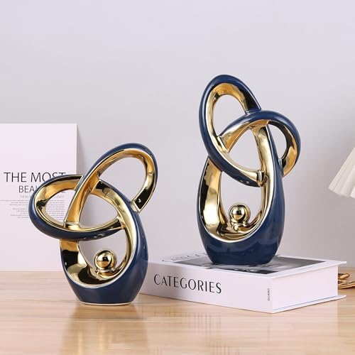 Modern Blue and Gold Decor Desk Sculpture for Home