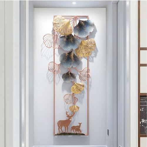 BHOLI 3D Metal Deer Ginkgo Leaf Wall Sculpture