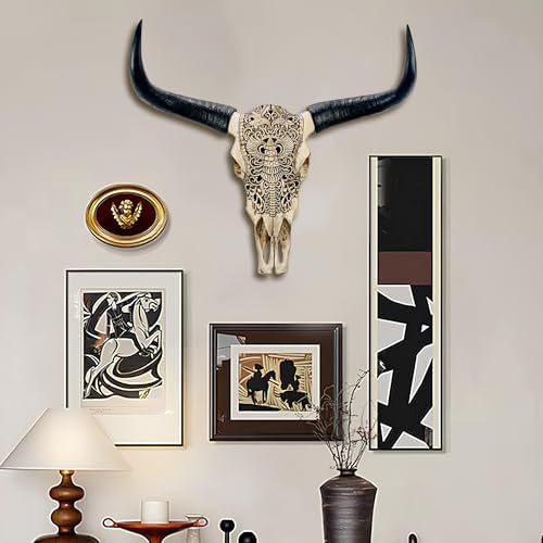 Hand-Carved Authentic Cow Skull Wall Decor 27x26x10 Inch