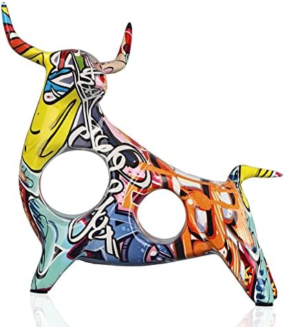 Qianling Resin Graffiti Bull Statue Decor