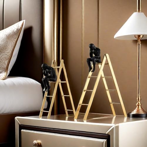 FUNSXBUG Thinker Statue Sitting on Ladder Decor Sculpture