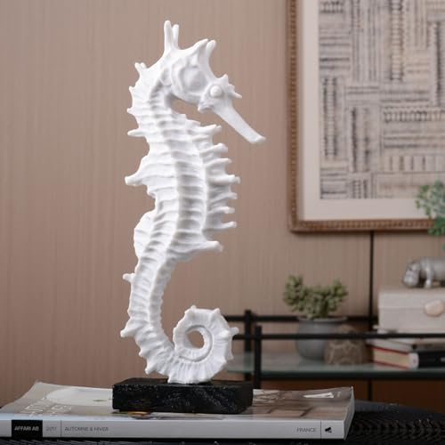 HAUCOZE Sea Horse Statue Decor 134inch Polyresin Sculpture