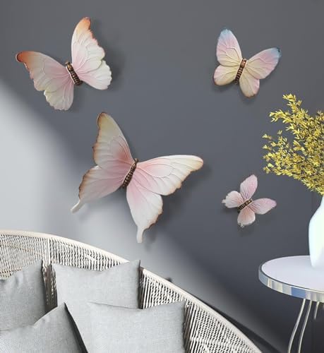 TERCAN 4Pcs Metal Butterfly Wall Decor Pink