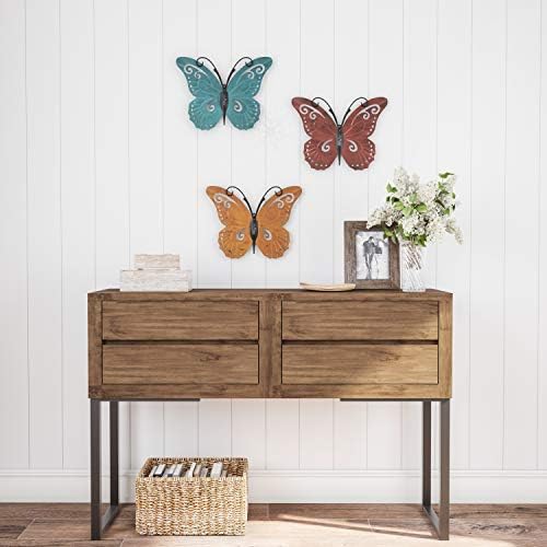 3-Piece Butterfly Metal Wall Art Set - Hand Painted Decor