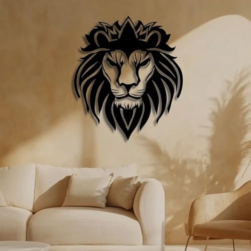 Flewfar Metal Wall Art Lion 24x24 Unframed Black