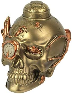 Zeckos Steampunk Cyborg Human Skull Resin Statue