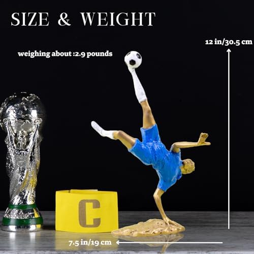 Bronze Soccer Player Sculpture - Overhead Kick Goal Pose