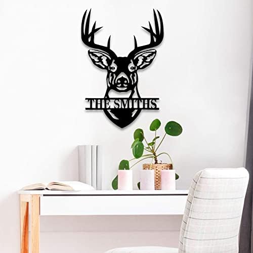 Personalized Deer Head Wall Art Metal Name Sign with LED Lights