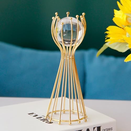 Crystal Ball Sculpture with Gold Stand for Home Decor