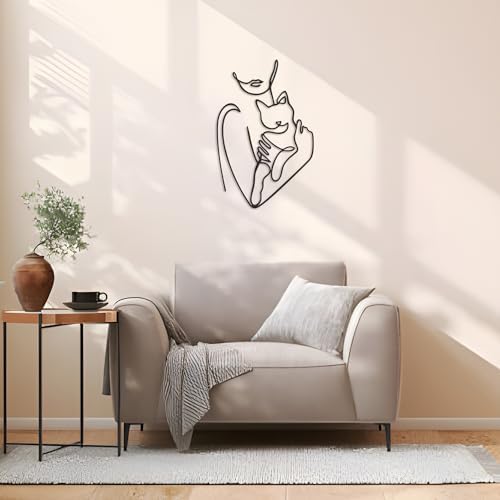Rajukit Women And Cat Metal Wall Decor