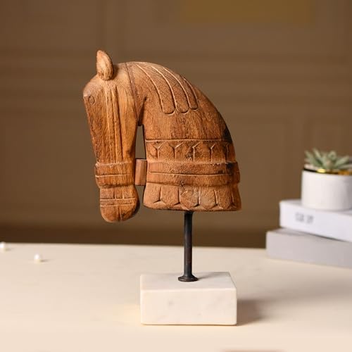 Antique Wooden Horse Head Decor Statue