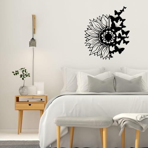 Sunflower Butterfly Wall Art - Metal Decor for Home