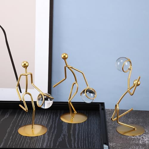 Golden Iron Sportsman Figurine with Crystal Ball Decor Sculpture