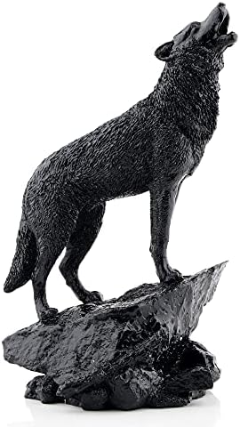 Wildlife Howling Wolf Statue Figurine Black Wolf Sculpture