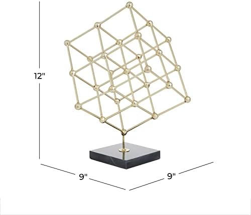Deco 79 Gold Marble Cube Sculpture with Black Base
