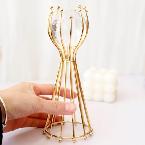 Crystal Ball Sculpture with Gold Stand for Home Decor