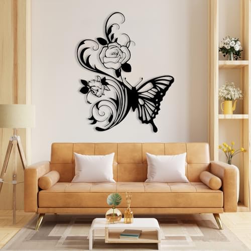 RUNBOAT Metal Flower Butterfly Wall Art - 39x32in Silver