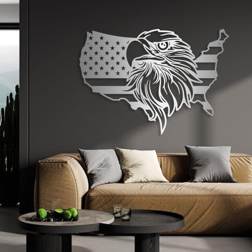 American Flag Metal Wall Art - 30x21 Inch Silver Sculpture
