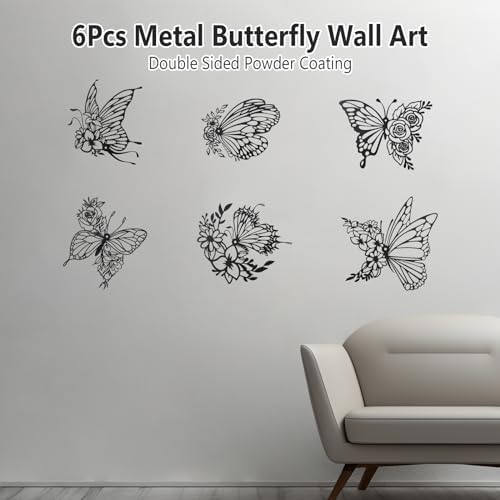 LIOUCBD 6Pcs Butterfly Wall Art Metal Decor Black