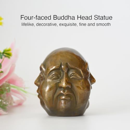 ILEWEI Four Face Buddha Head Statue Brass Sculpture Medium