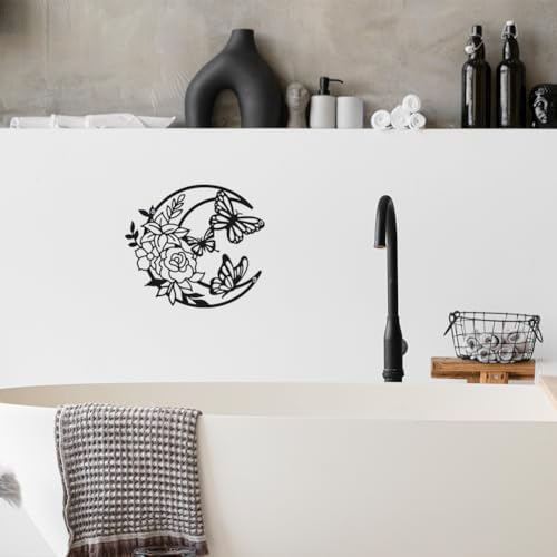 Moon Butterfly Metal Wall Art - Boho Decor Black