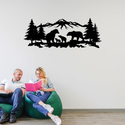 Mountain Bear Family Metal Wall Art - Fade Resistant and Rust Free