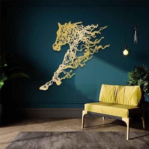 Cadeali Metal Tree Horse Wall Art Decor 35x20 Inches