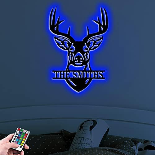 Personalized Deer Head Wall Art Metal Name Sign with LED Lights