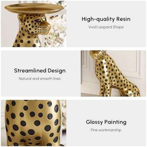 Homary Leopard Statue Side Table with Tray Top