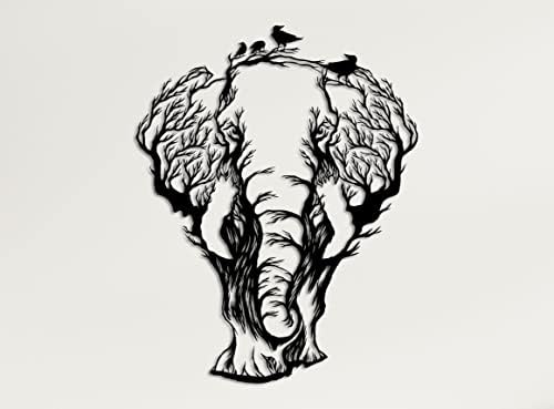 DEKADRON Geometric Metal Wall Art Elephant and Birds Decor