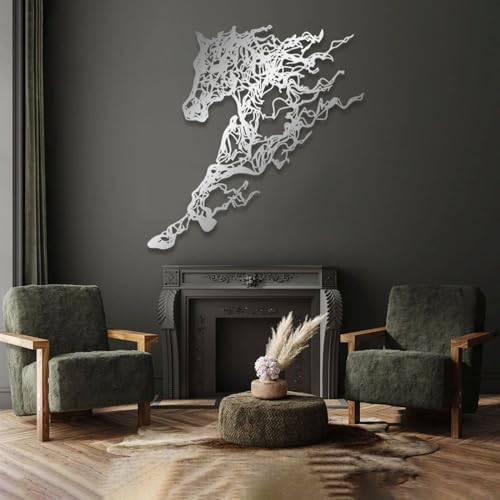 Cadeali Metal Tree Horse Wall Art Decor 35x20 Inches