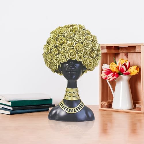 Pigort African American Woman Head Statue Gold Decor Sculpture