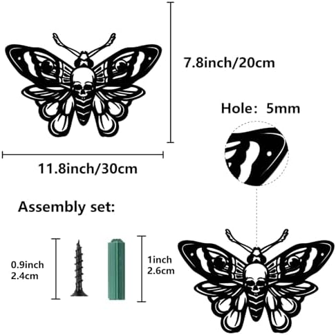 Butterfly Metal Wall Decor Black Skull Sculpture 12x8 Inch