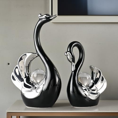 XINDAM Swan Figurines with Crystal Ball Decor