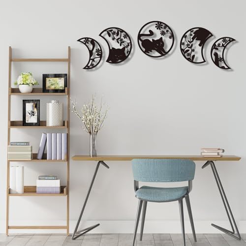Oubasa Black Cat Moon Phase Wall Art Set of 5