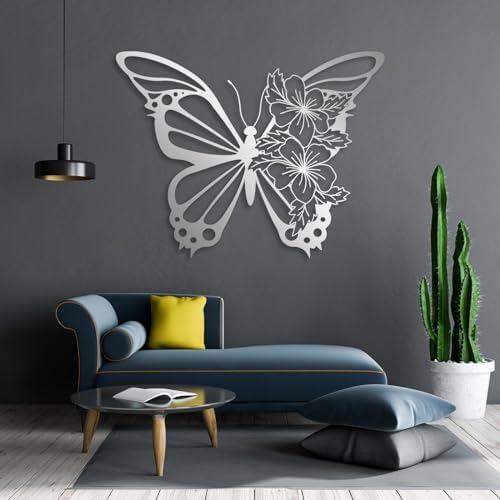 Idadey Metal Butterfly Wall Art Modern Cut Floral Design