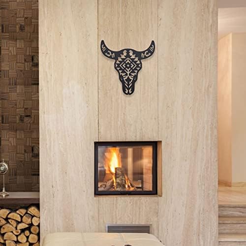ORIGACH 12 Inch Black Metal Cow Skull Wall Sculpture Decor