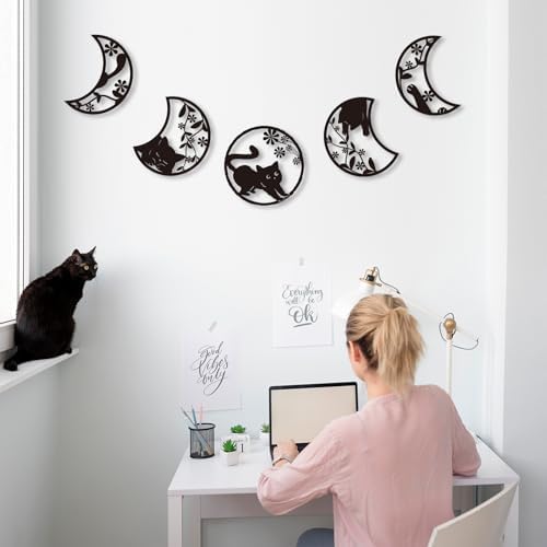 Oubasa Black Cat Moon Phase Wall Art Set of 5