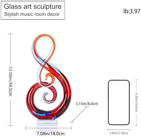 LCCCK 13 Inch Red Hand Blown Glass Sculpture Art Decor