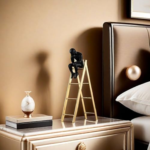 FUNSXBUG Thinker Statue Sitting on Ladder Decor Sculpture