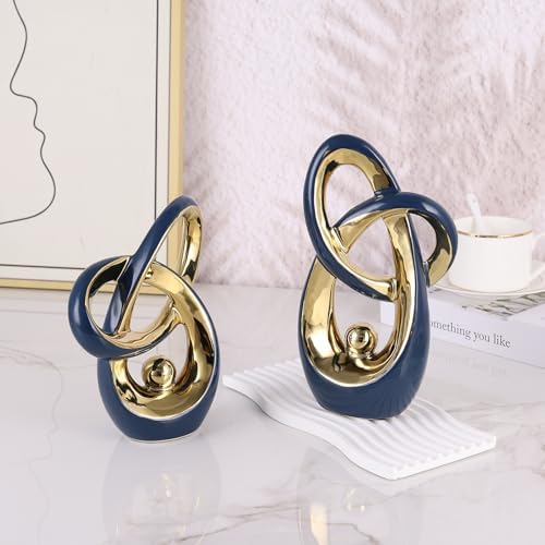 Modern Blue and Gold Decor Desk Sculpture for Home