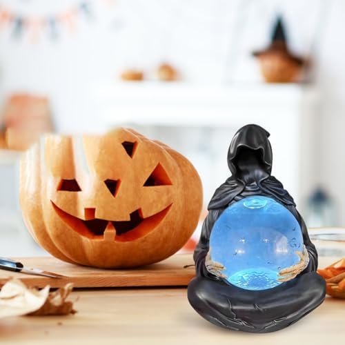 Grim Reaper Statue with Crystal Ball Light-up Sphere