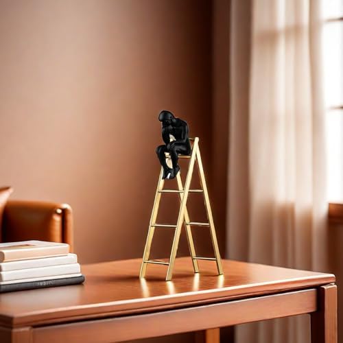 FUNSXBUG Thinker Statue Sitting on Ladder Decor Sculpture