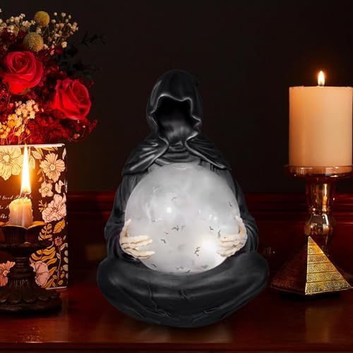 Gothic Resin Sitting Statue with Glowing Ball 59 Inch