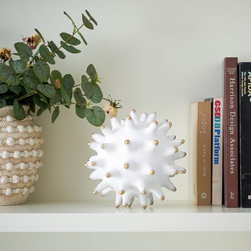 8 White Decorative Sphere Statue with Gold Tips