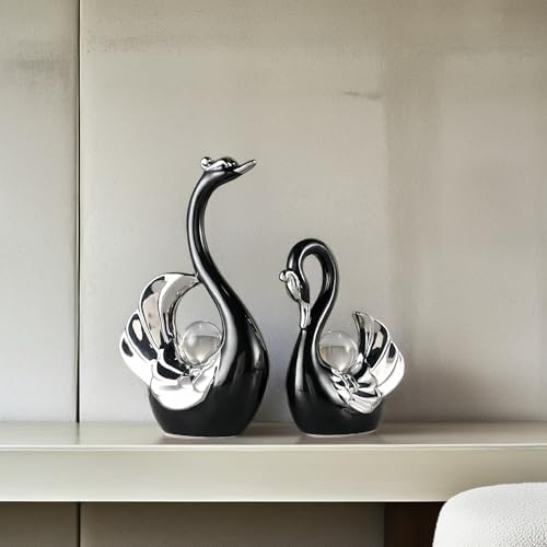 XINDAM Swan Figurines with Crystal Ball Decor