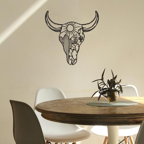 Metal Cow Skull Wall Decor - Rustic Black 12x12 Inch