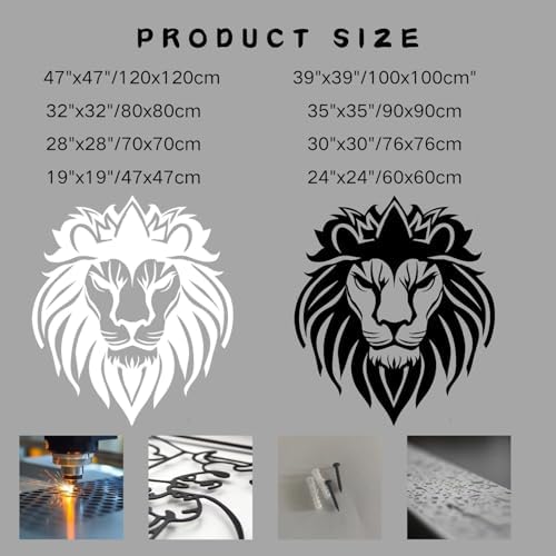 Flewfar Metal Wall Art Lion 24x24 Unframed Black