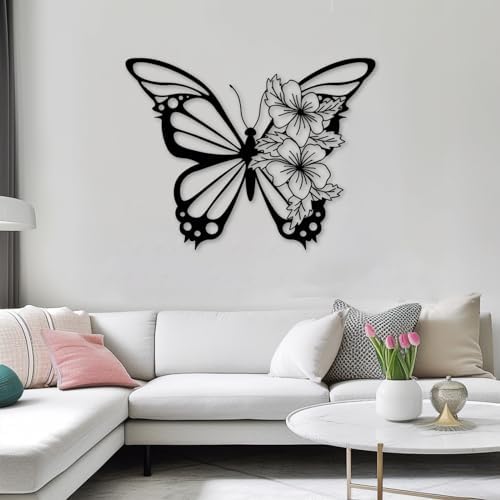 Idadey Metal Butterfly Wall Art Modern Cut Floral Design