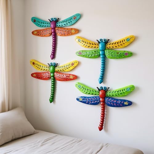 GENHAOTHREE 142 Inch Giant Metal Dragonfly Wall Decor 4 Pack